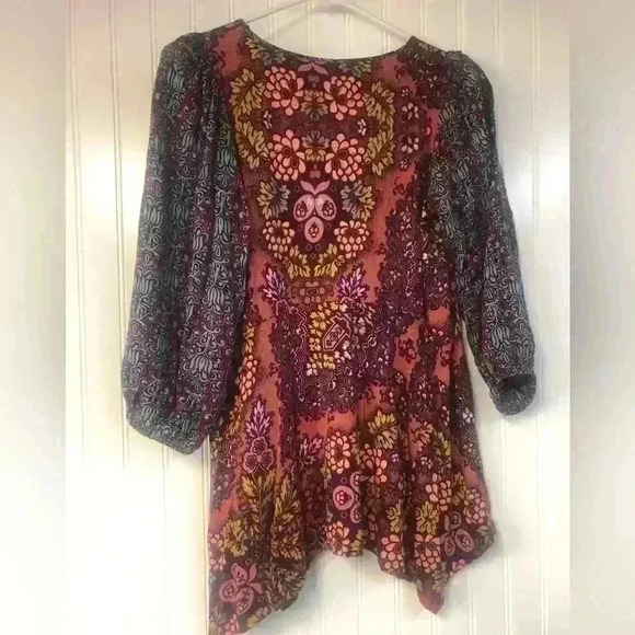 Anthropologie Maeve Blouse XS Multicolor Floral Boho 3/4 Smocked Sleeve - Picture 3 of 3